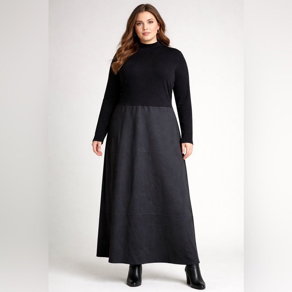 Ann Taylor Black Long Sleeve Knit Maxi Dress Size XL